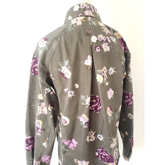 Levi's Floral Print Field Jacket Purple Army Green Flap Pockets Women XS - Picture 7 of 12
